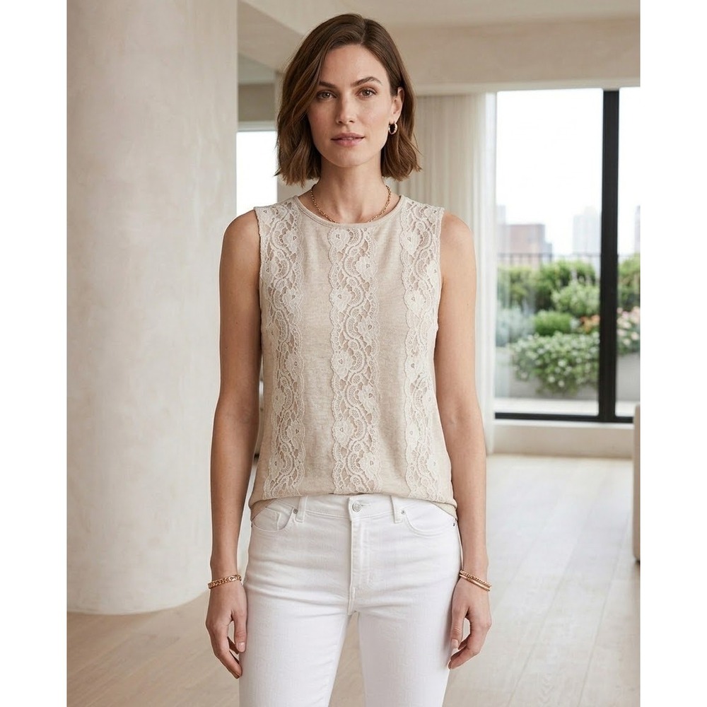The Limited Natural Tan Sleeveless Lace Inset Panel Tank XS Boho Prairie Layer